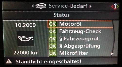 Das i-Drive zeigt: Der nächste Werkstattbesuch steht erst in gut 20.000 km an. 