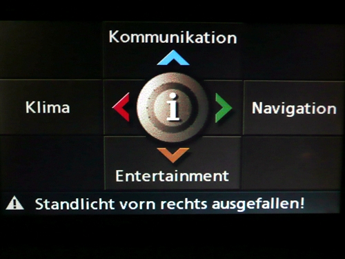 Fehlermeldung der Check-Control über einen Ausfall des Standlichts vorne rechts. Fehlermeldung der Check-Control über einen Ausfall des Standlichts vorne rechts.