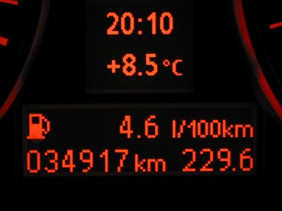 Nur 4,6 l/100 km Durchschnittsverbrauch? Ich traue meinen Augen kaum … Bordcomputer zeigt nur 4,6 l/100 km Durchschnittsverbrauch.