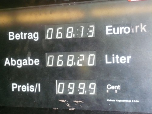 An der Tankstelle beim Tanken. 