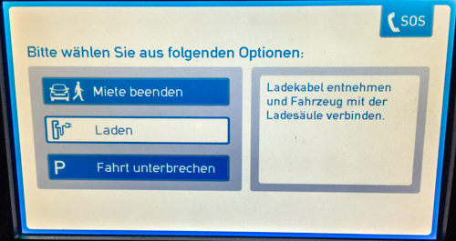 Abschlussbildschirm am Ende der Fahrt. 