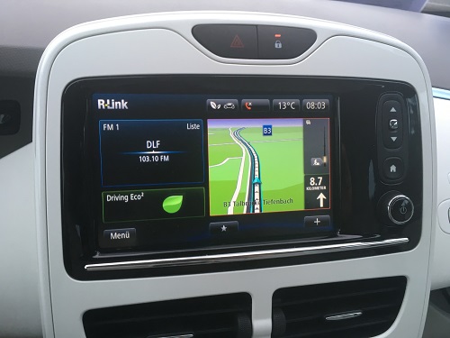 Renault Zoe Zentraldisplay mit Navigation. 