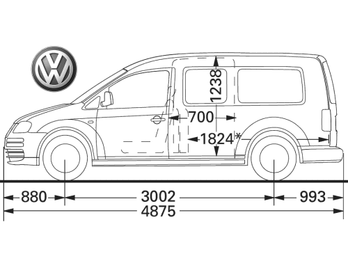 Langes Elend. Abmessungen Caddy Maxi.
