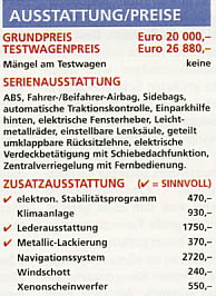Ausstattung und Preise. Ausstattung und Preise.