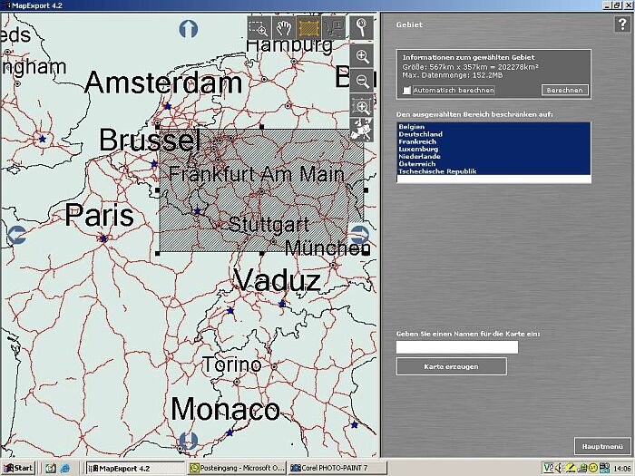 Auswahl eines Kartengebietes. 