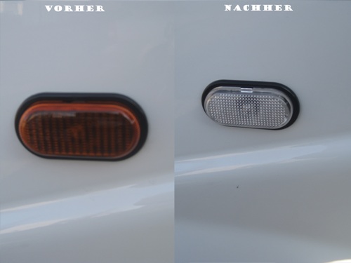 Vorher-Nachher-Vergleich der Seitenblinker. Seitenblinker Opel Vivaro.