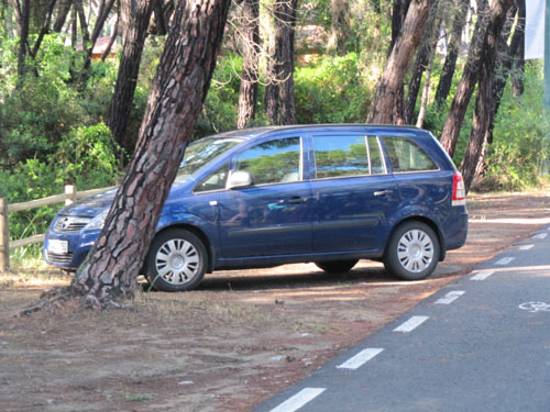 Der Parkplatz in Marina de Grossetto. 