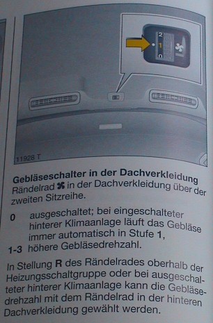 Auszug aus der Bedienungsanleitung des Opel Zafira zur hinteren Klimaanlage. 