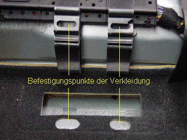 Lage der Befestigungspunkte der Seitenverkleidung. 