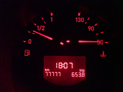 Am 31.10.2010 wird in den Abendstunden die Marke von 77.777 km erreicht. Uhr.