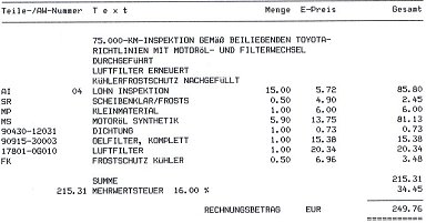 Inspektionskosten 75.000 km. 