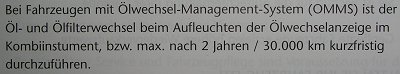Ölwechsel-Management-System Vorgehensbeschreibung aus dem Wartungsheft. OMMS-Wartungsbeschreibung.
