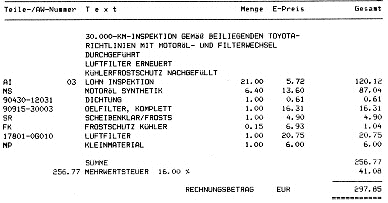 Kosten der 30.000 km Inspektion. Kosten der 30.000 km Inspektion.