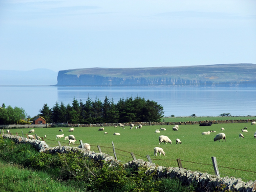 Die Landzunge von Dunnet und im Hintergrund die Orkney Insel im Sonnenschein, ein seltener Anblick. 