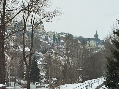 Blick auf die Stadt vom Ortsteil Cunersdorf aus. Annaberg-Buchholz.