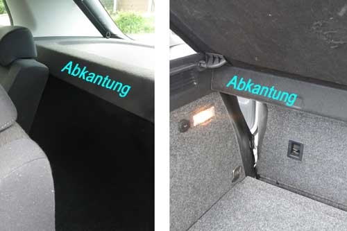 Abkantung der Kofferraumabdeckung. Abkantung der Kofferraumabdeckung.