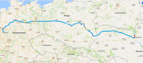 Route für die Hinfahrt. Route für die Hinfahrt.