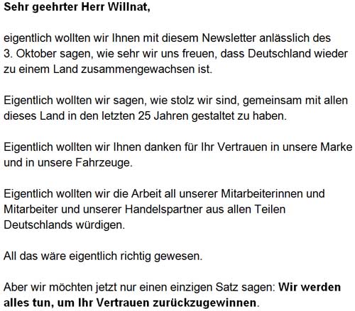 Newsletter Sonderausgabe von Mein Auto.Welt. 