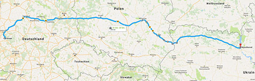 Reiseroute nach Wyschgorod/Ukraine. Reiseroute nach Wyschgorod/Ukraine.