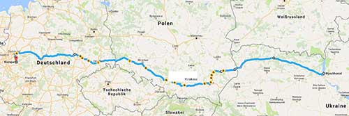 Routenverlauf der Rückreise aus der Ukraine. Routenverlauf der Rückreise.