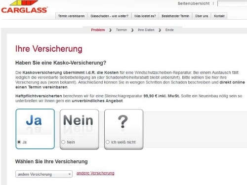 Auswahl der Versicherung. 