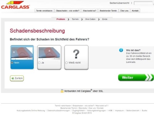Angabe der Schadensstelle. Angabe der Schadensstelle.