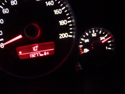 Nach zwei gefahrenen Kilometern. Zwei Kilometer gefahren.