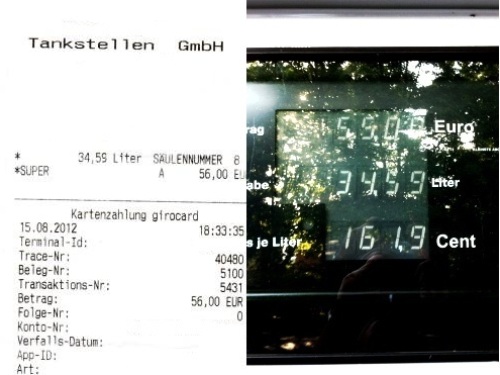 Tankbeleg. Alte Zapfsäule.
