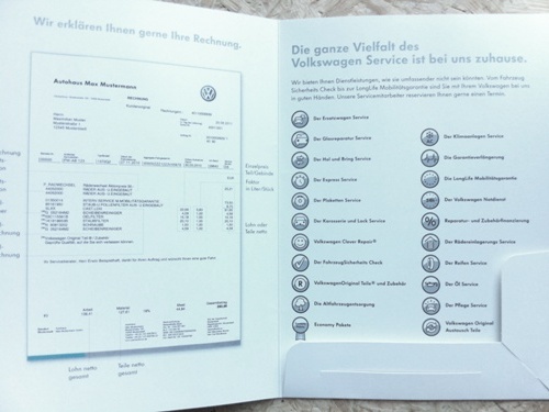 Innenansicht der Servicerechnung. Umschlag von Innen.
